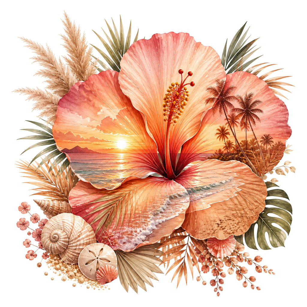 Tropical Hibiscus Heat Transfer Ready to Press