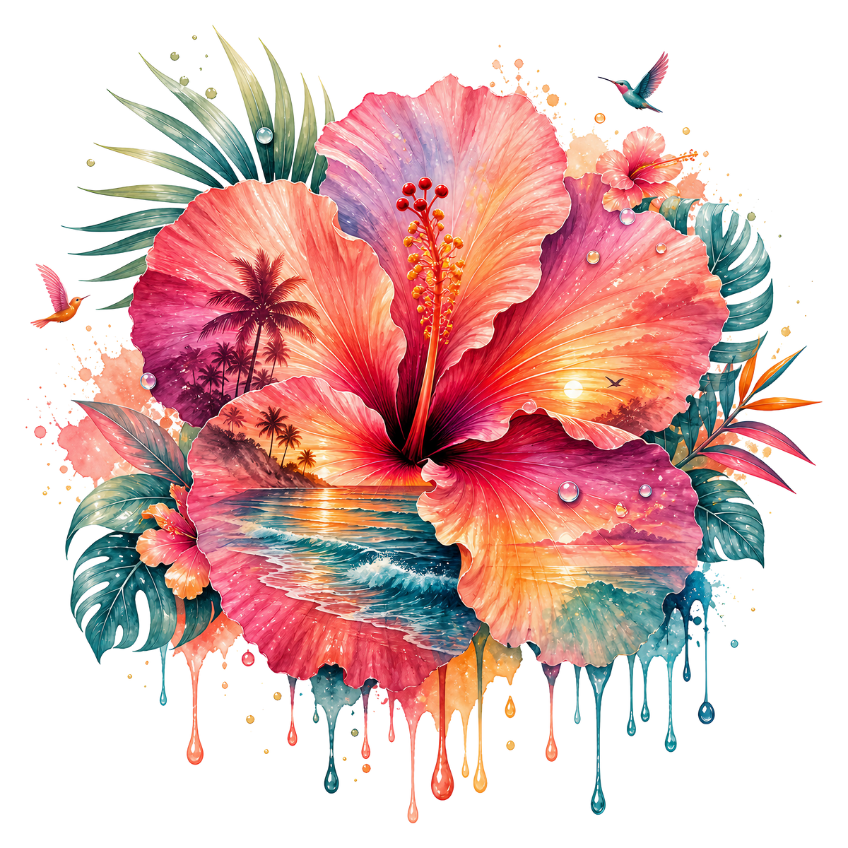 Tropical Hibiscus Heat Transfer Ready to Press