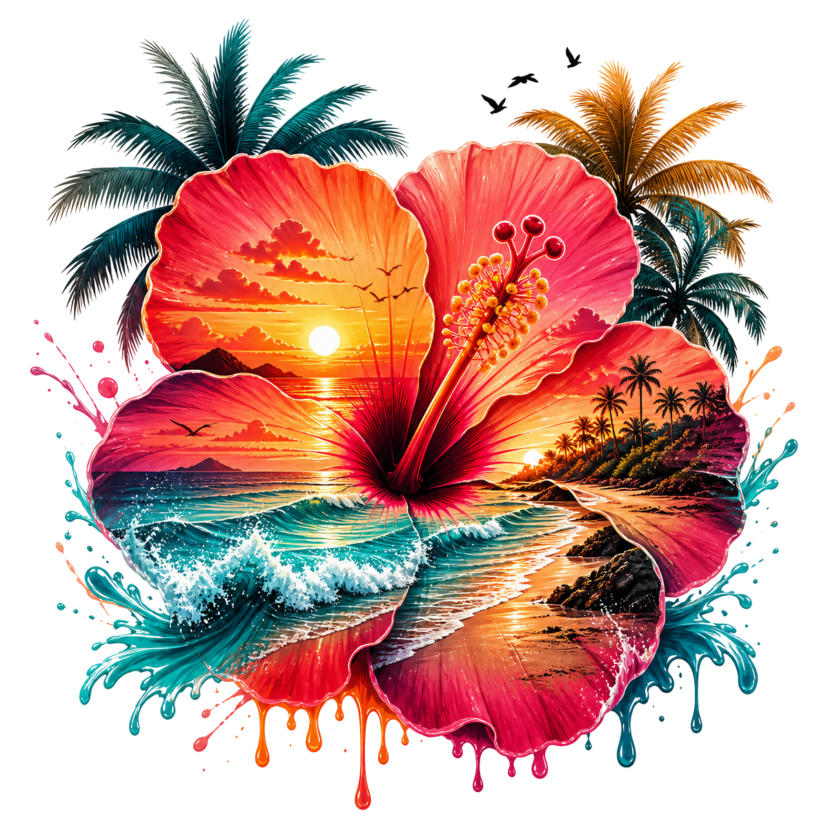 Tropical Hibiscus Heat Transfer Ready to Press