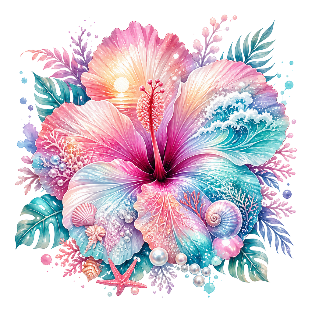 Tropical Hibiscus Heat Transfer Ready to Press