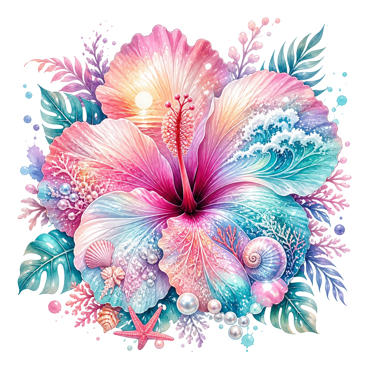 Tropical Hibiscus Heat Transfer Ready to Press