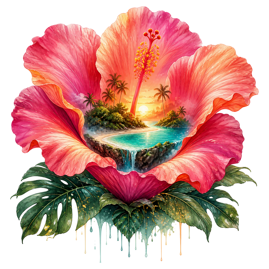 Tropical Hibiscus Heat Transfer Ready to Press