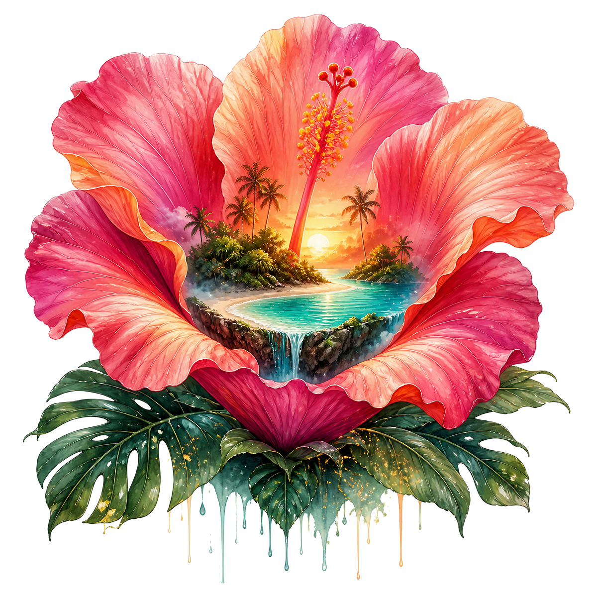 Tropical Hibiscus Heat Transfer Ready to Press
