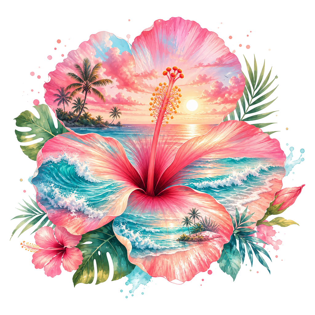 Tropical Hibiscus Heat Transfer Ready to Press