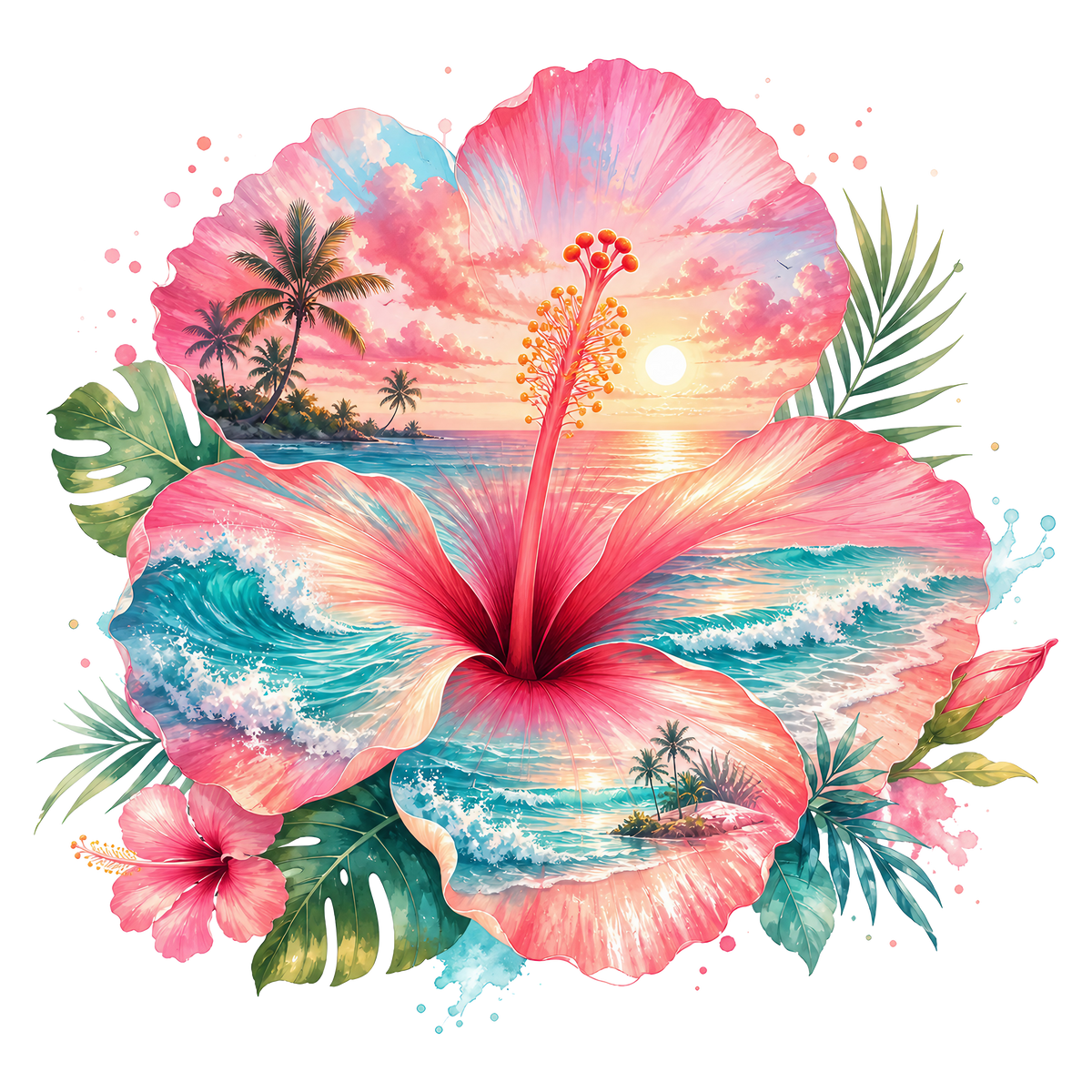 Tropical Hibiscus Heat Transfer Ready to Press