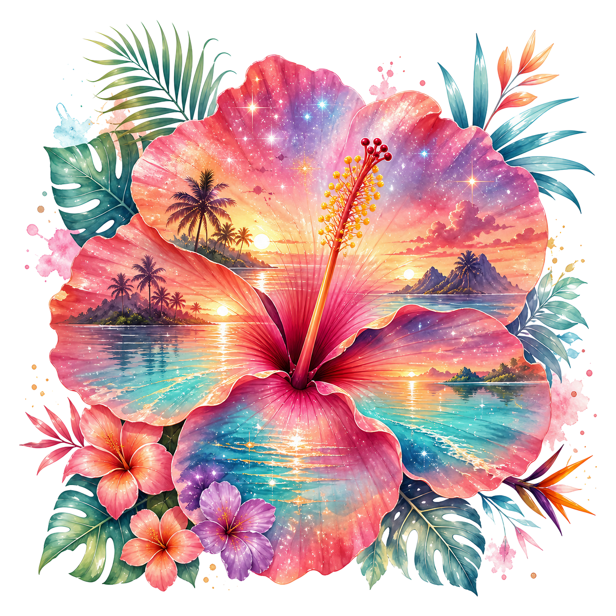 Tropical Hibiscus Heat Transfer Ready to Press