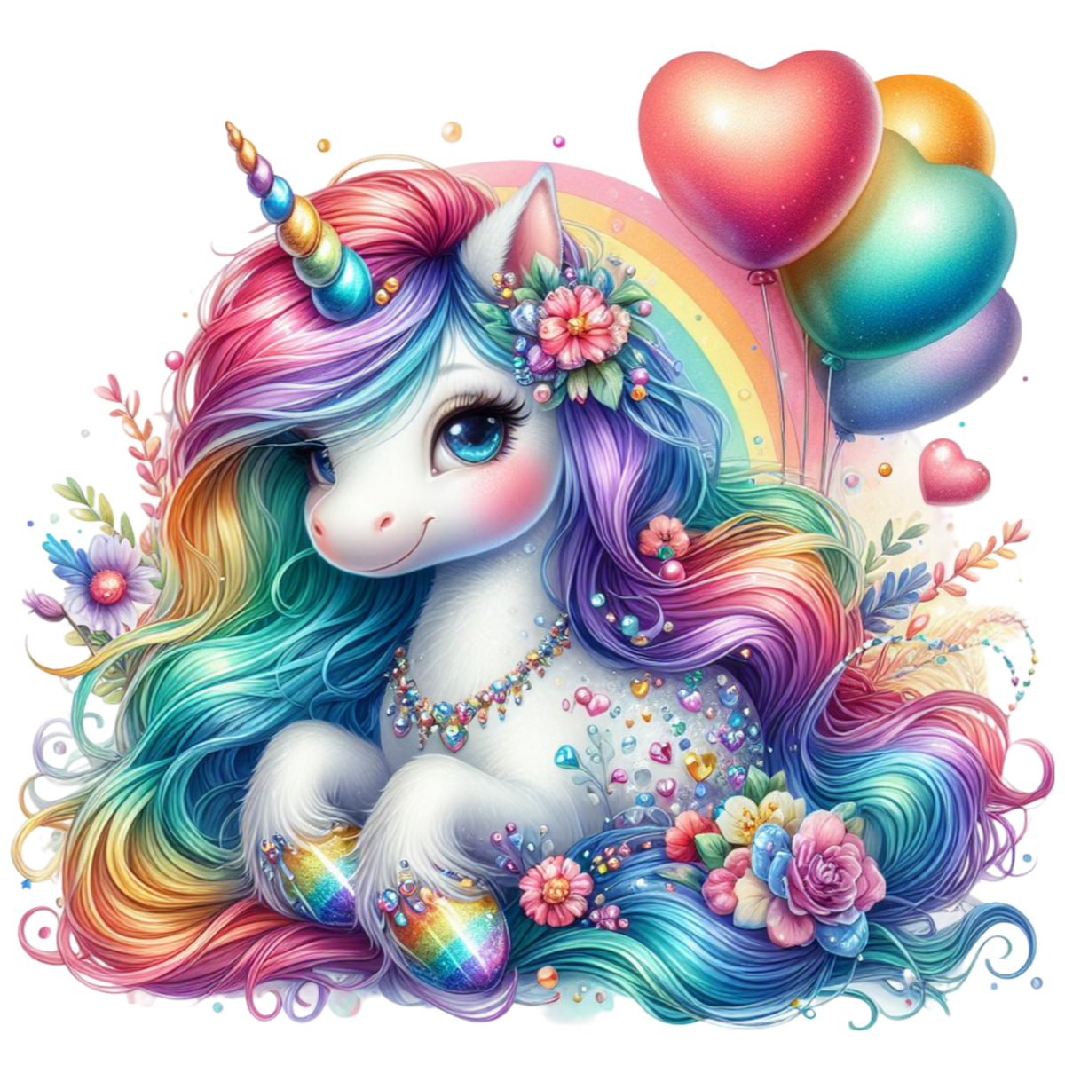 Unicorn Rainbow Balloons Heat Transfer