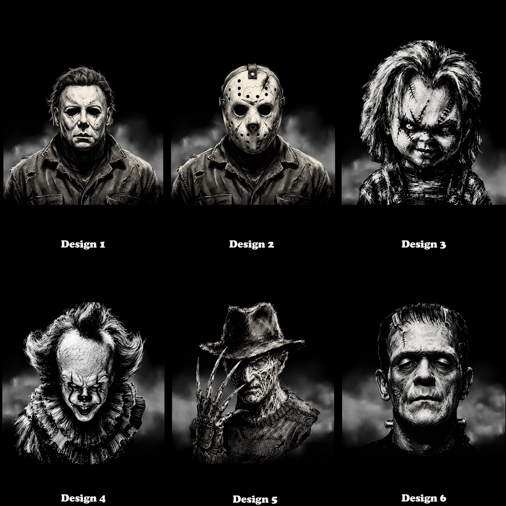 Black & White Horror Icons Heat Transfer