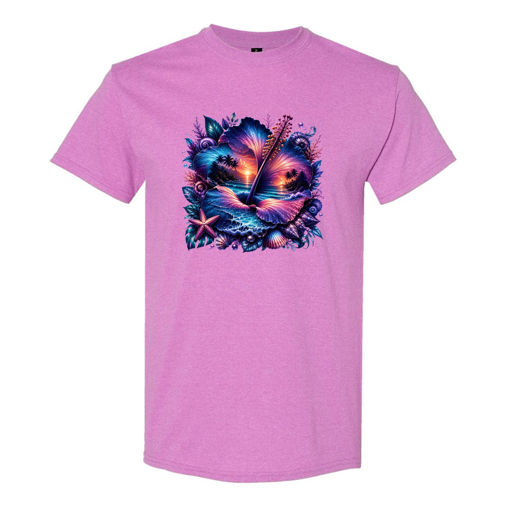 Double Exposure Tropical Hibiscus Graphic T-shirt S-5X