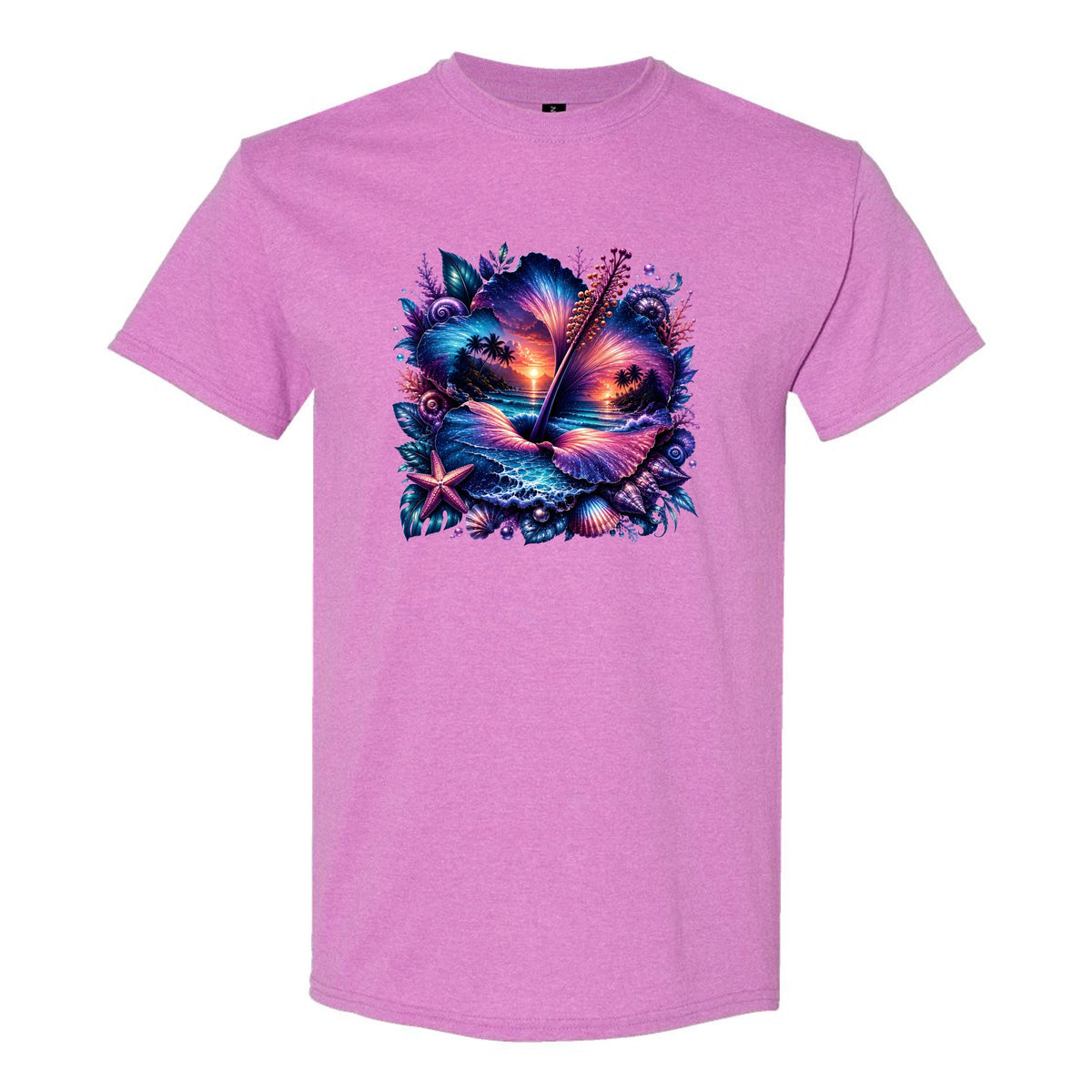 Double Exposure Tropical Hibiscus Graphic T-shirt S-5X