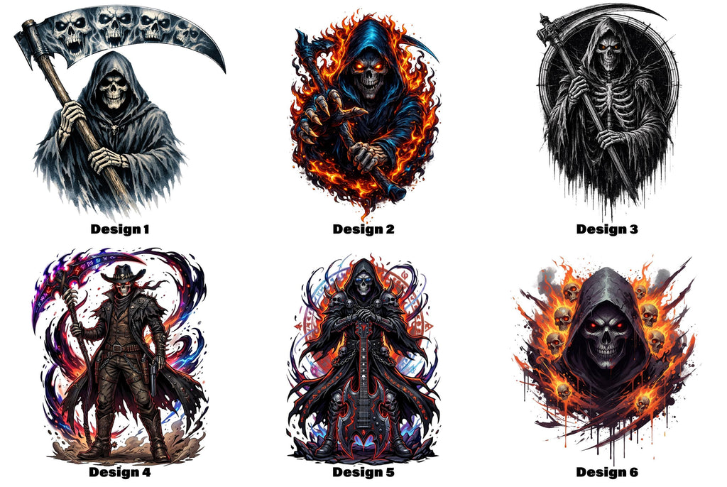 Grim Reaper Skull Fire Heat Transfer for Apparel Decoration