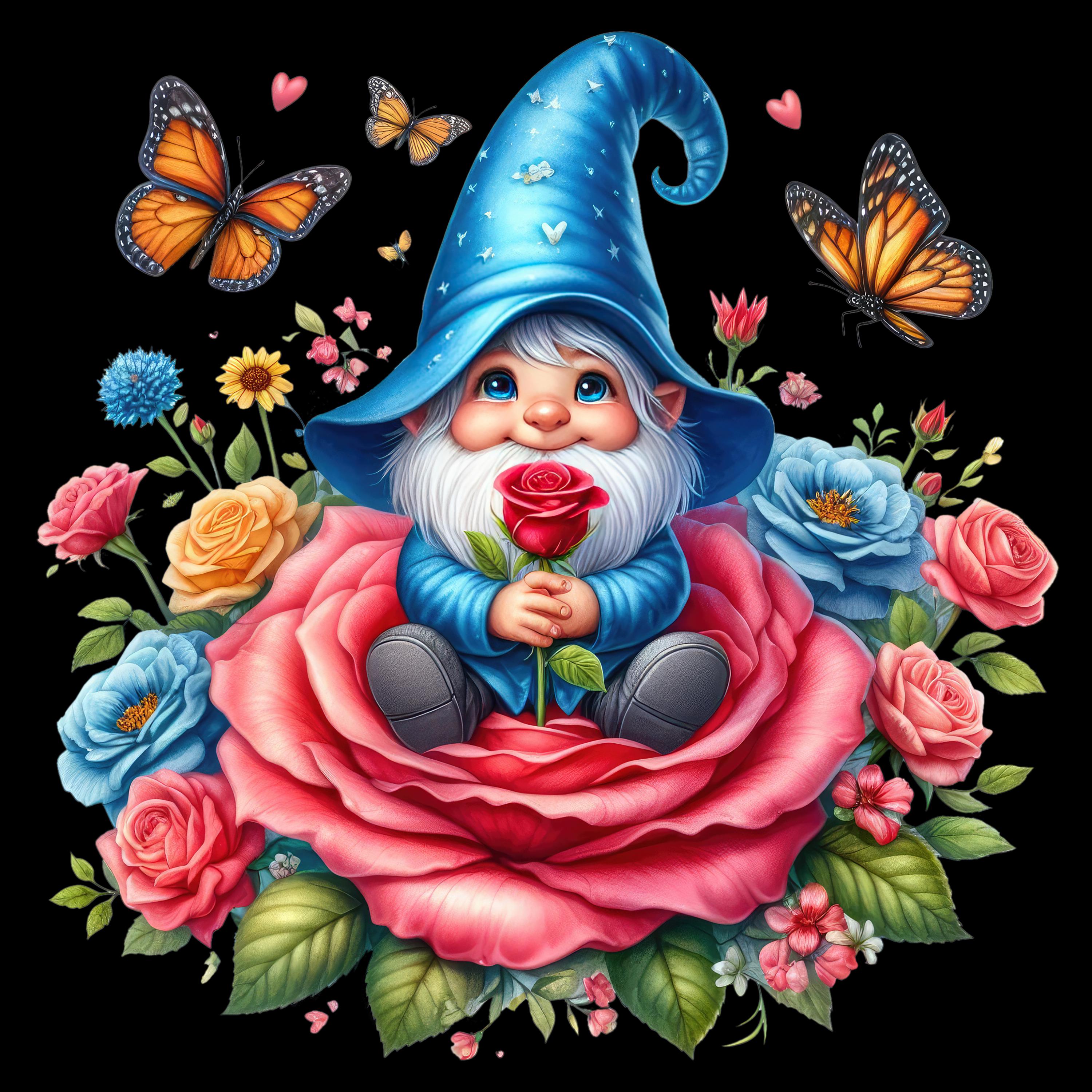 Gnomes and Roses DTF Transfer: Vibrant Fabric Appliques for Custom Apparel