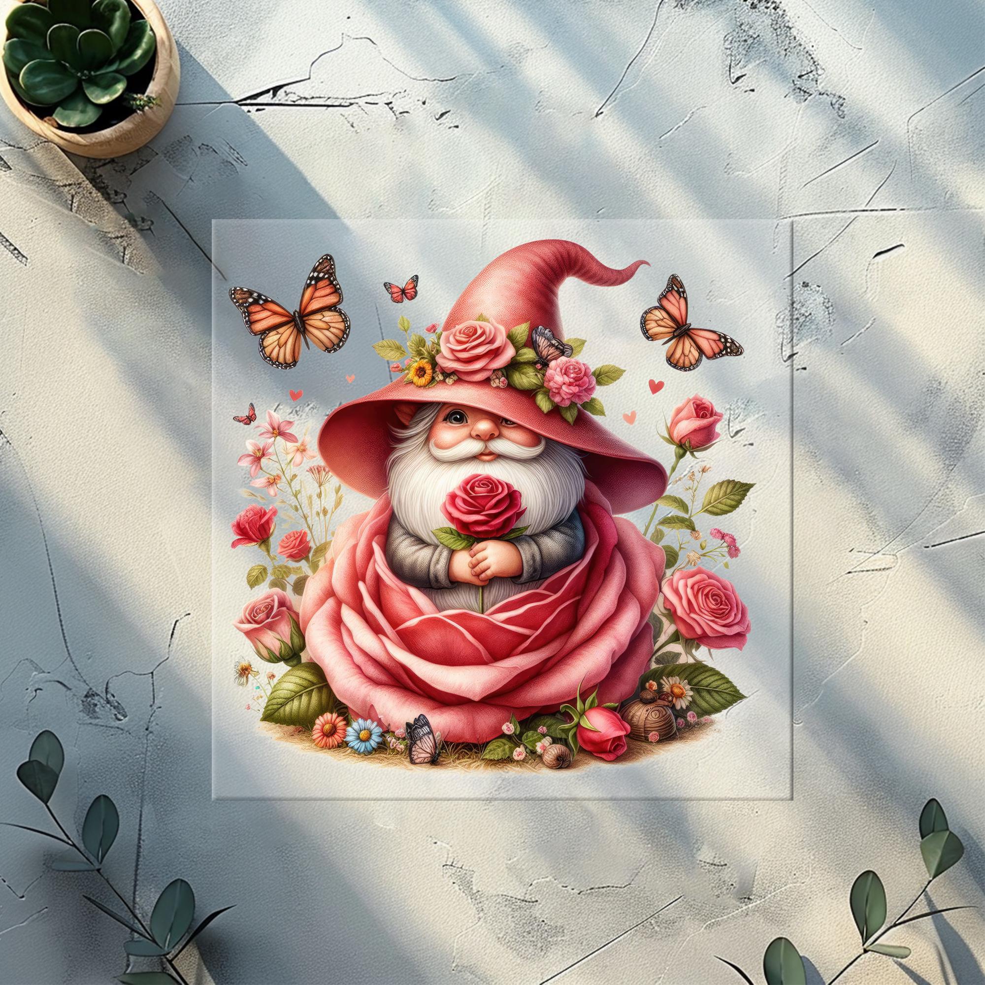 Gnomes and Roses DTF Transfer: Vibrant Fabric Appliques for Custom Apparel