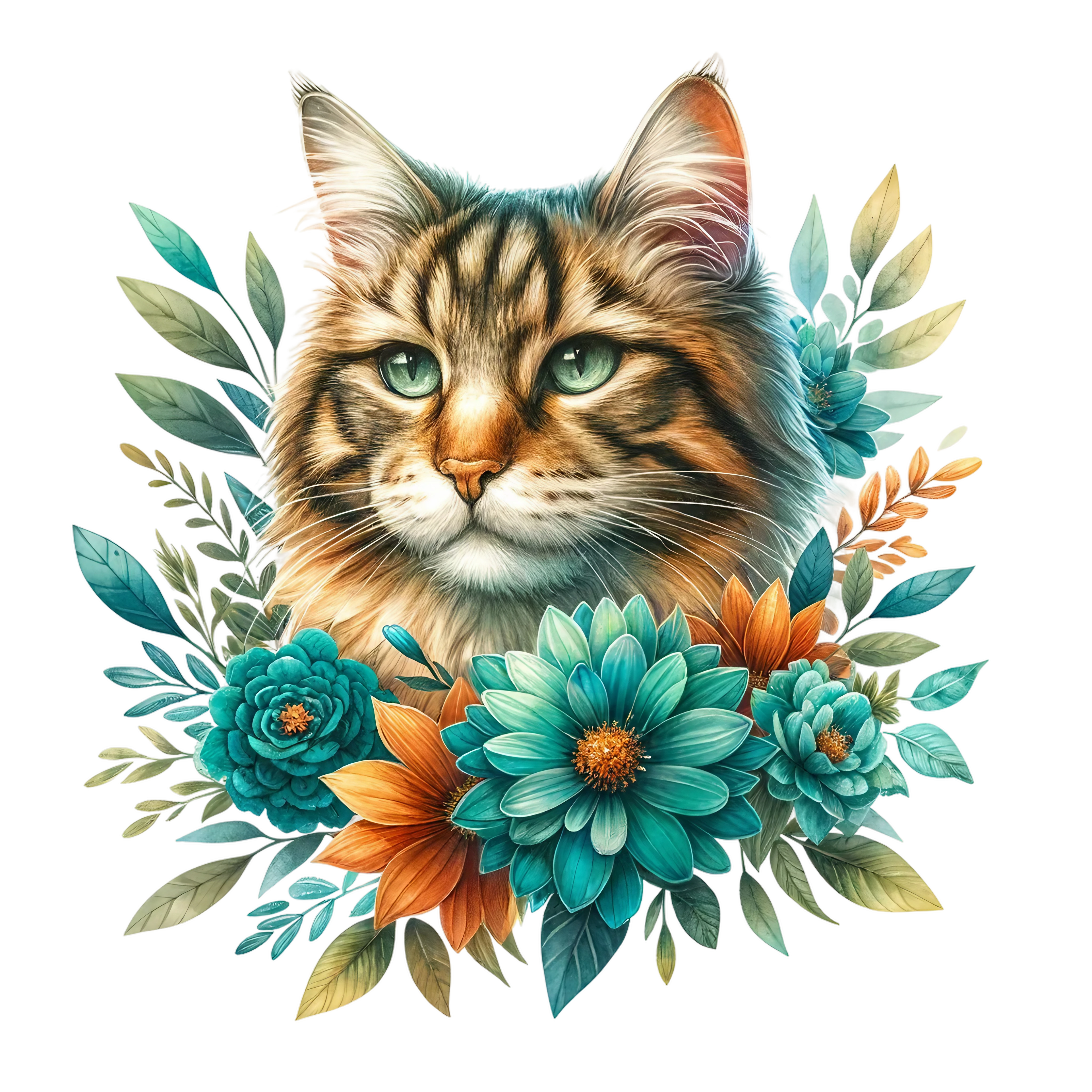 Floral Cats DTF Transfer