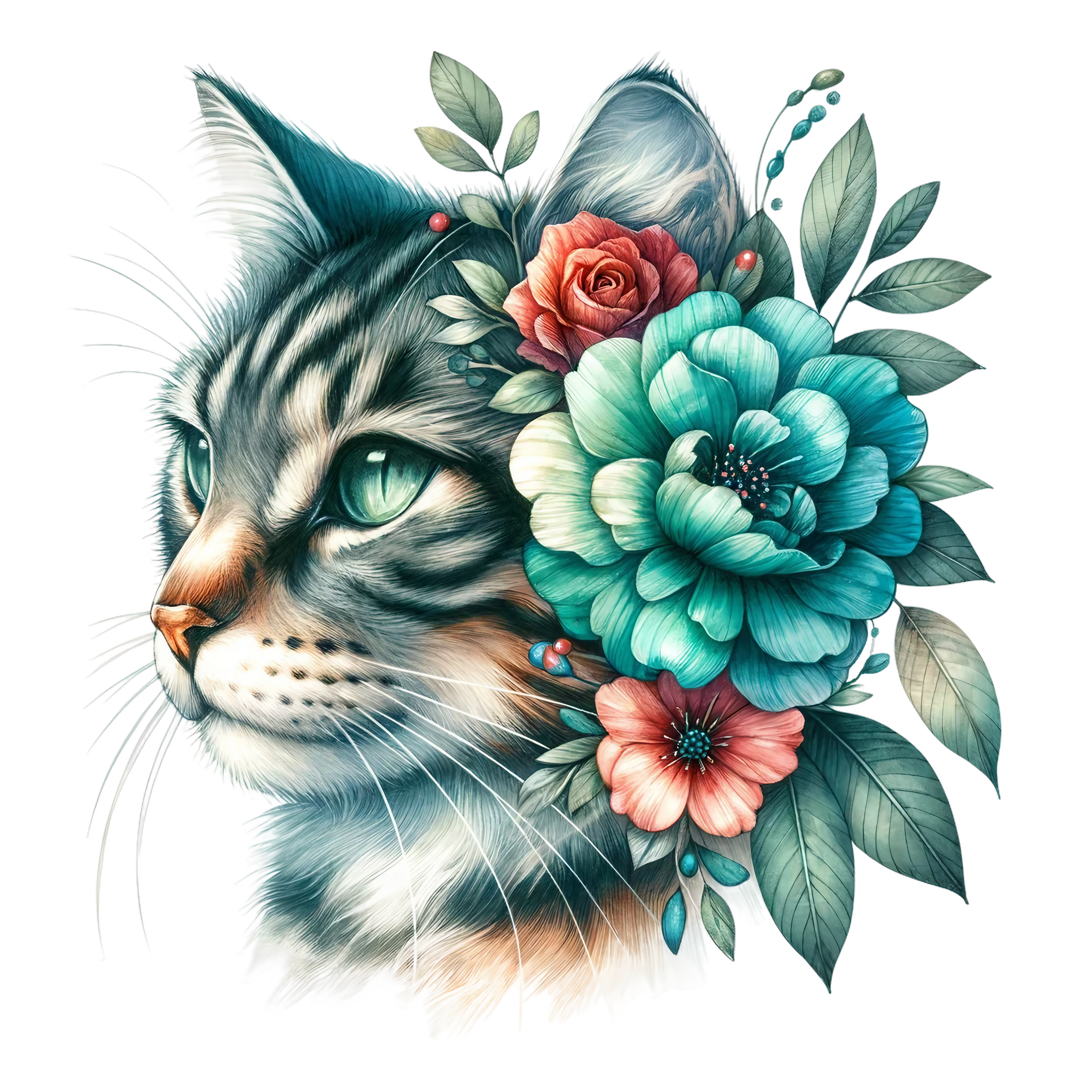 Floral Cats DTF Transfer