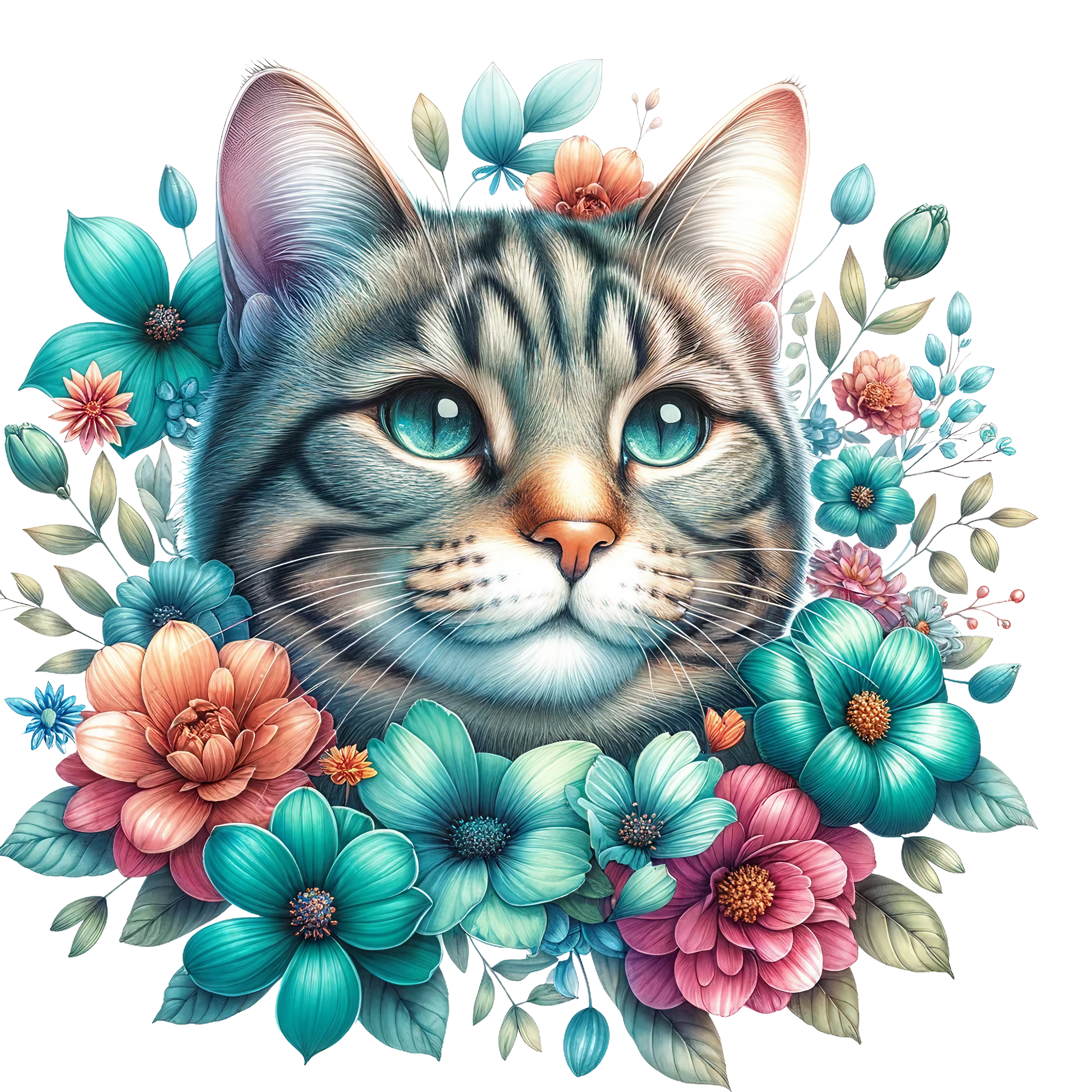 Floral Cats DTF Transfer