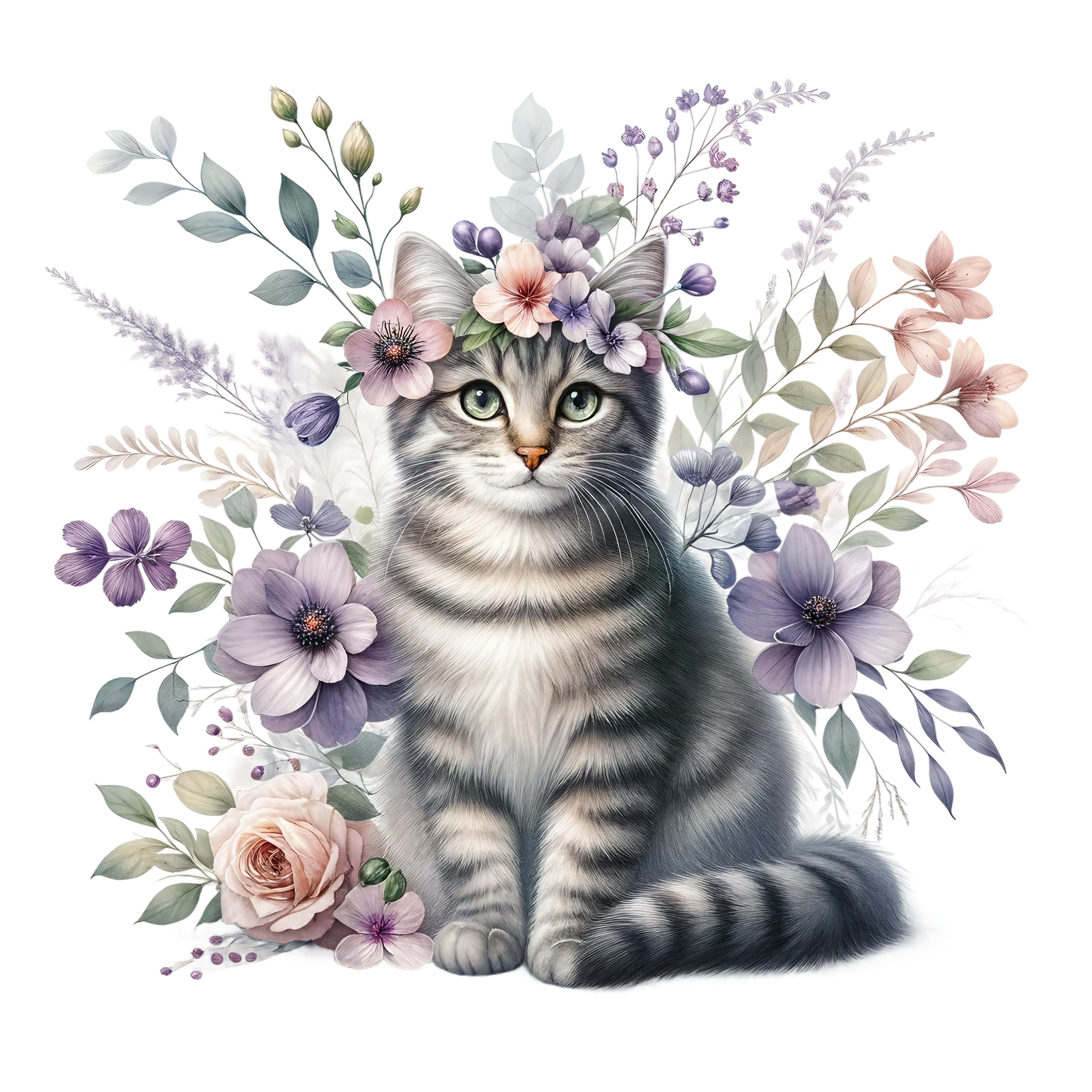 Floral Cats DTF Transfer