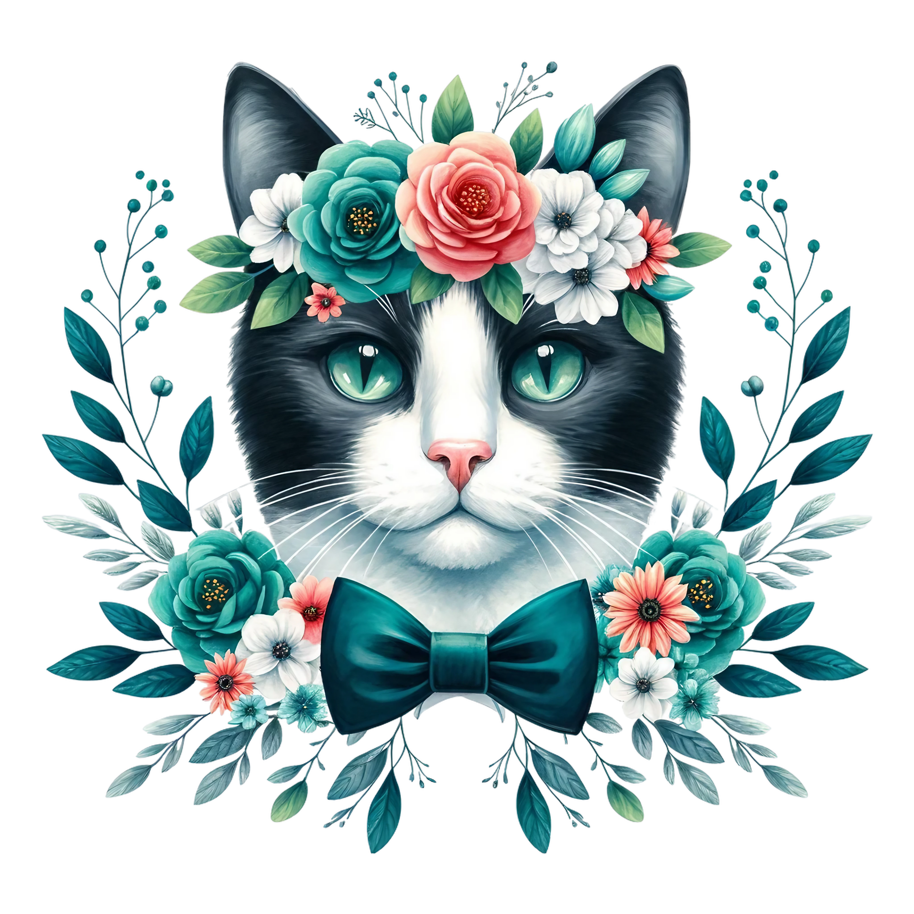 Floral Cats DTF Transfer