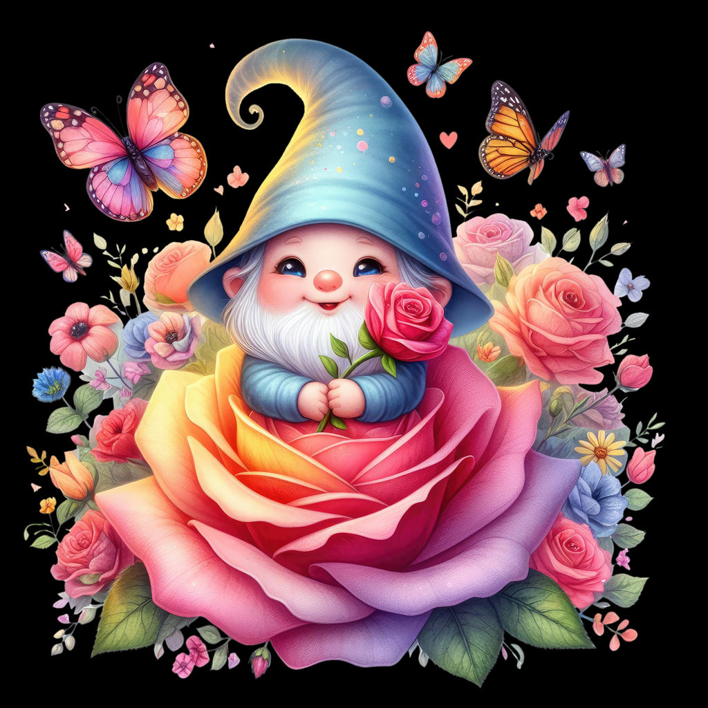 Gnomes and Roses DTF Transfer: Vibrant Fabric Appliques for Custom Apparel