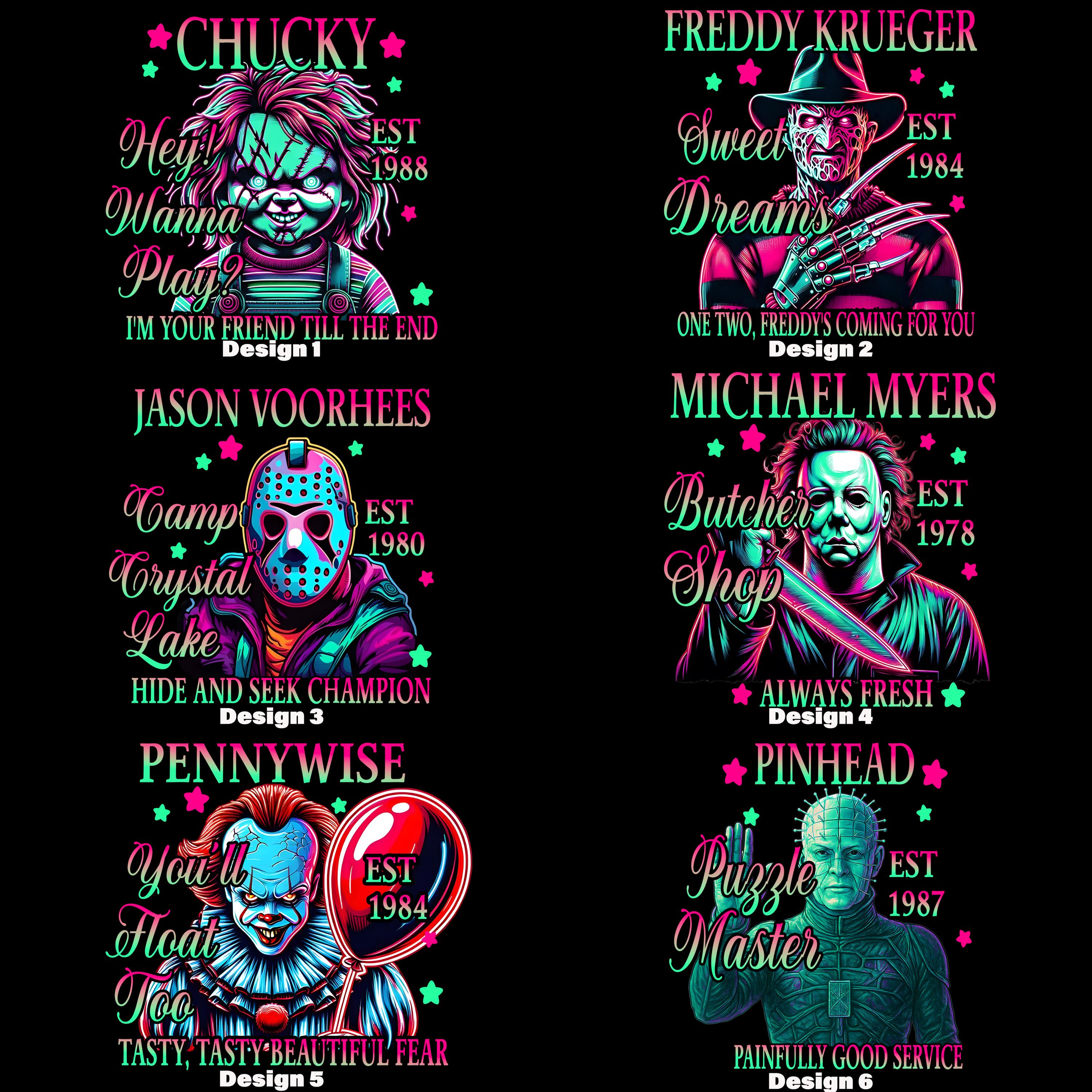 Horror Characters Heat Transfer For Black Only