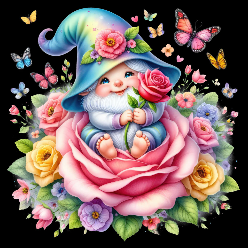 Gnomes and Roses DTF Transfer: Vibrant Fabric Appliques for Custom Apparel