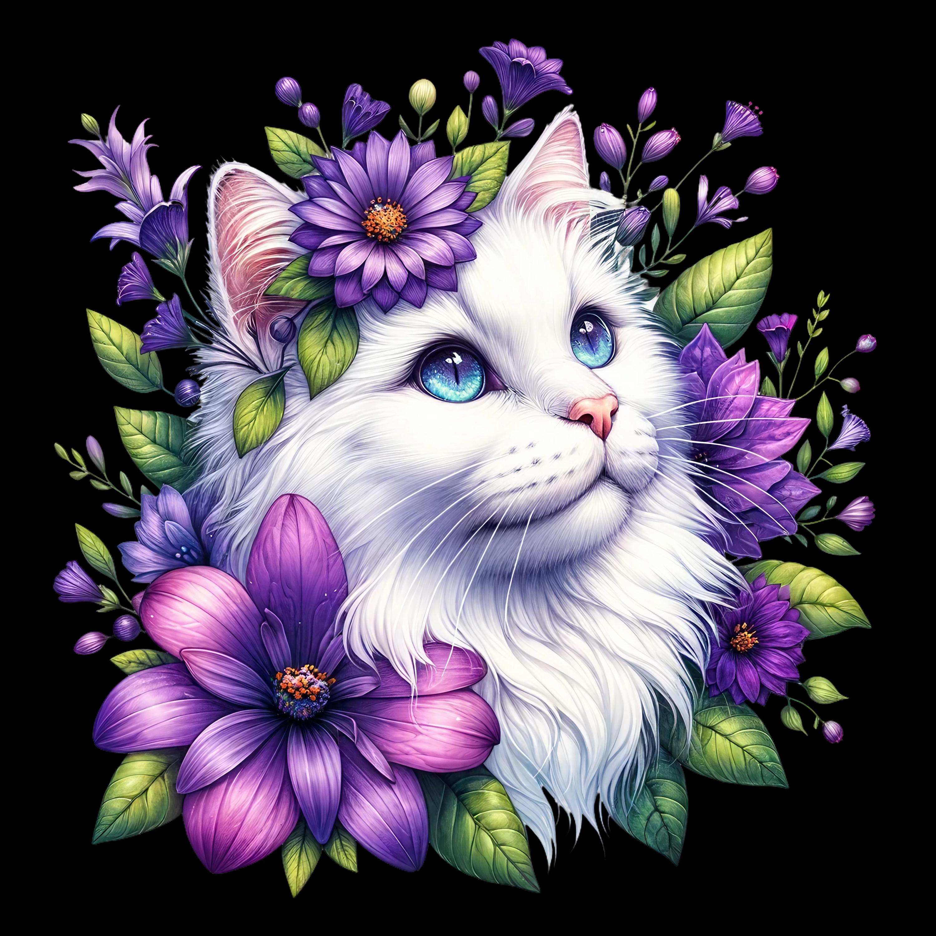 Floral Cats DTF Transfer