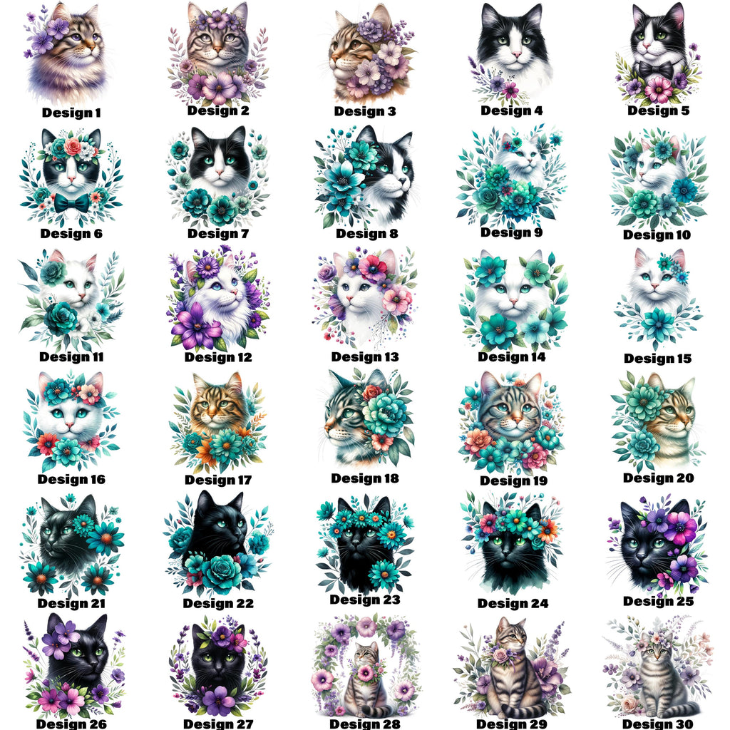 Floral Cats DTF Transfer
