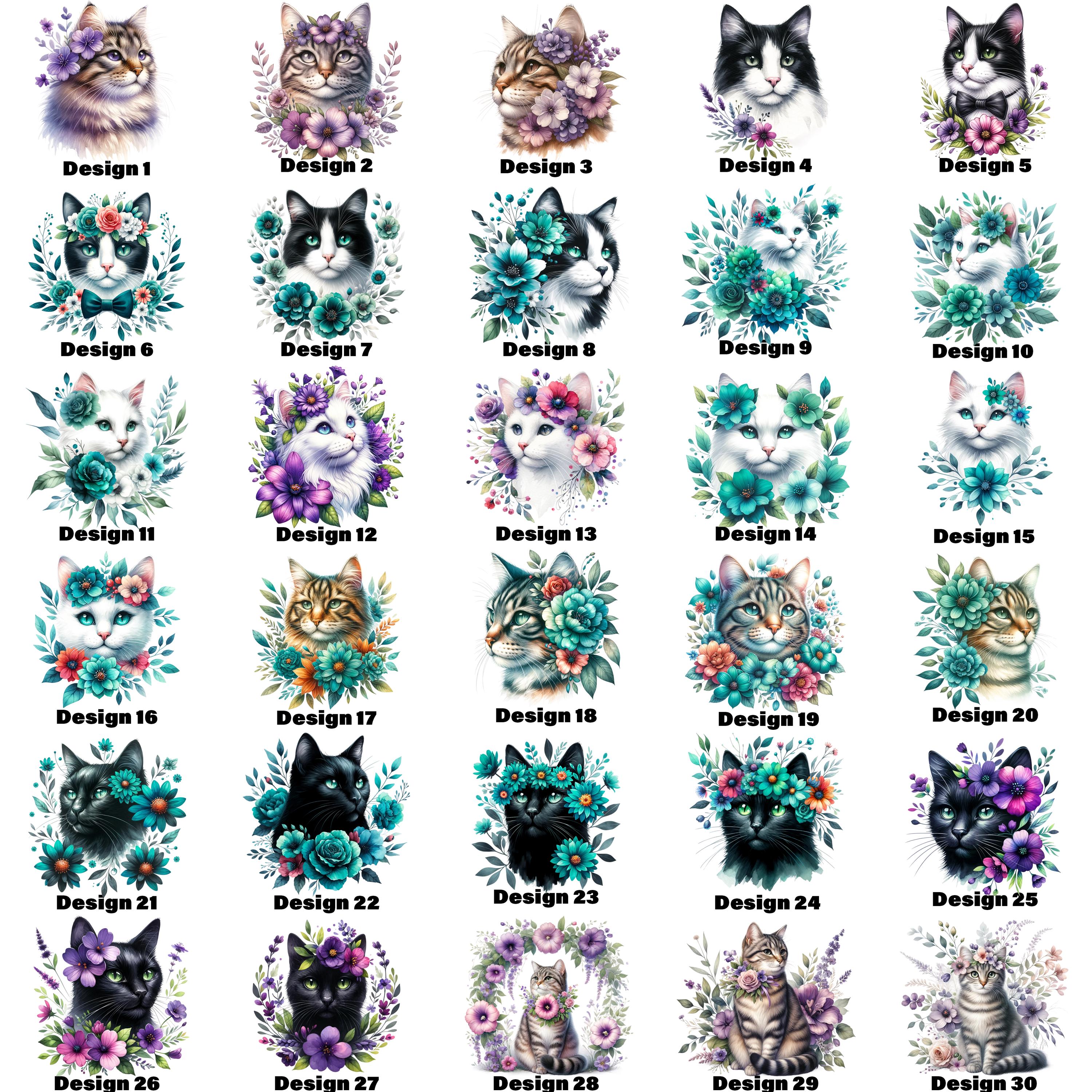 Floral Cats DTF Transfer