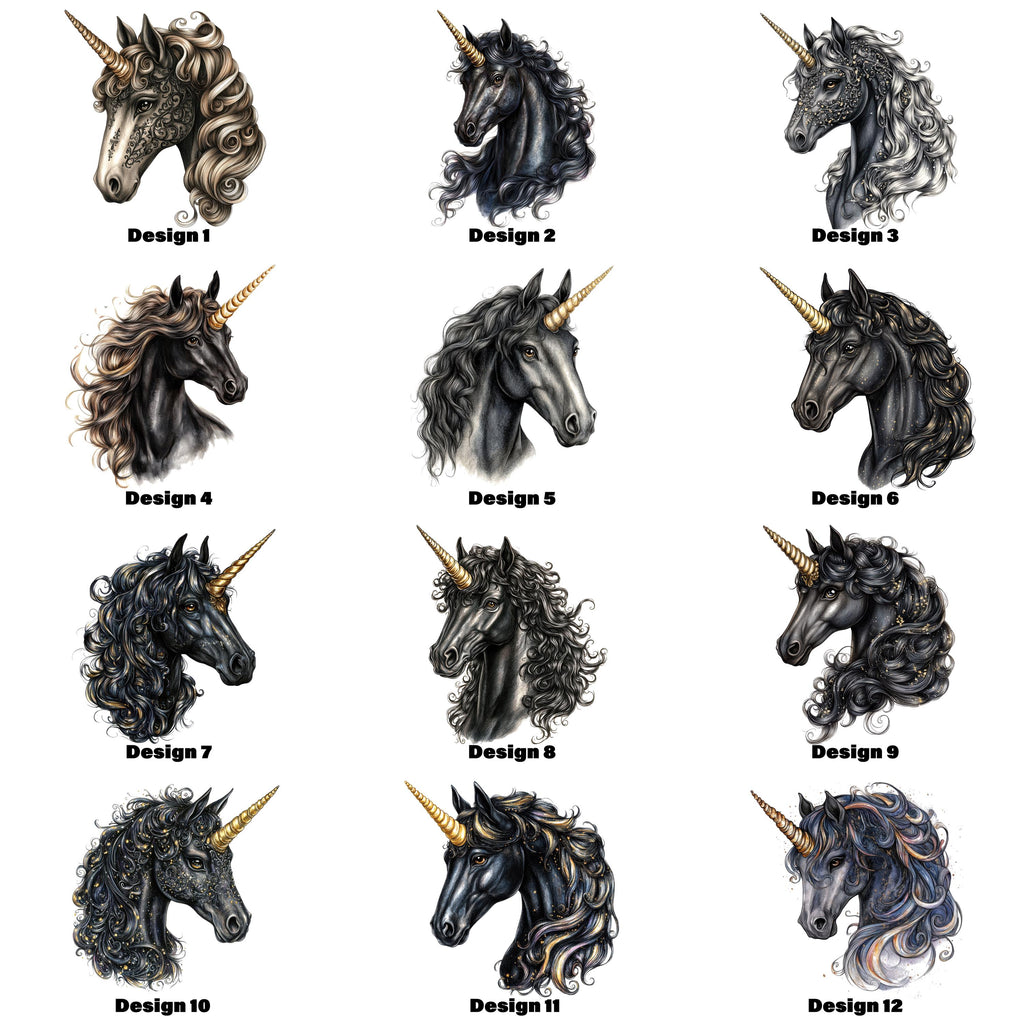 12 Black Unicorns Heat Transfer