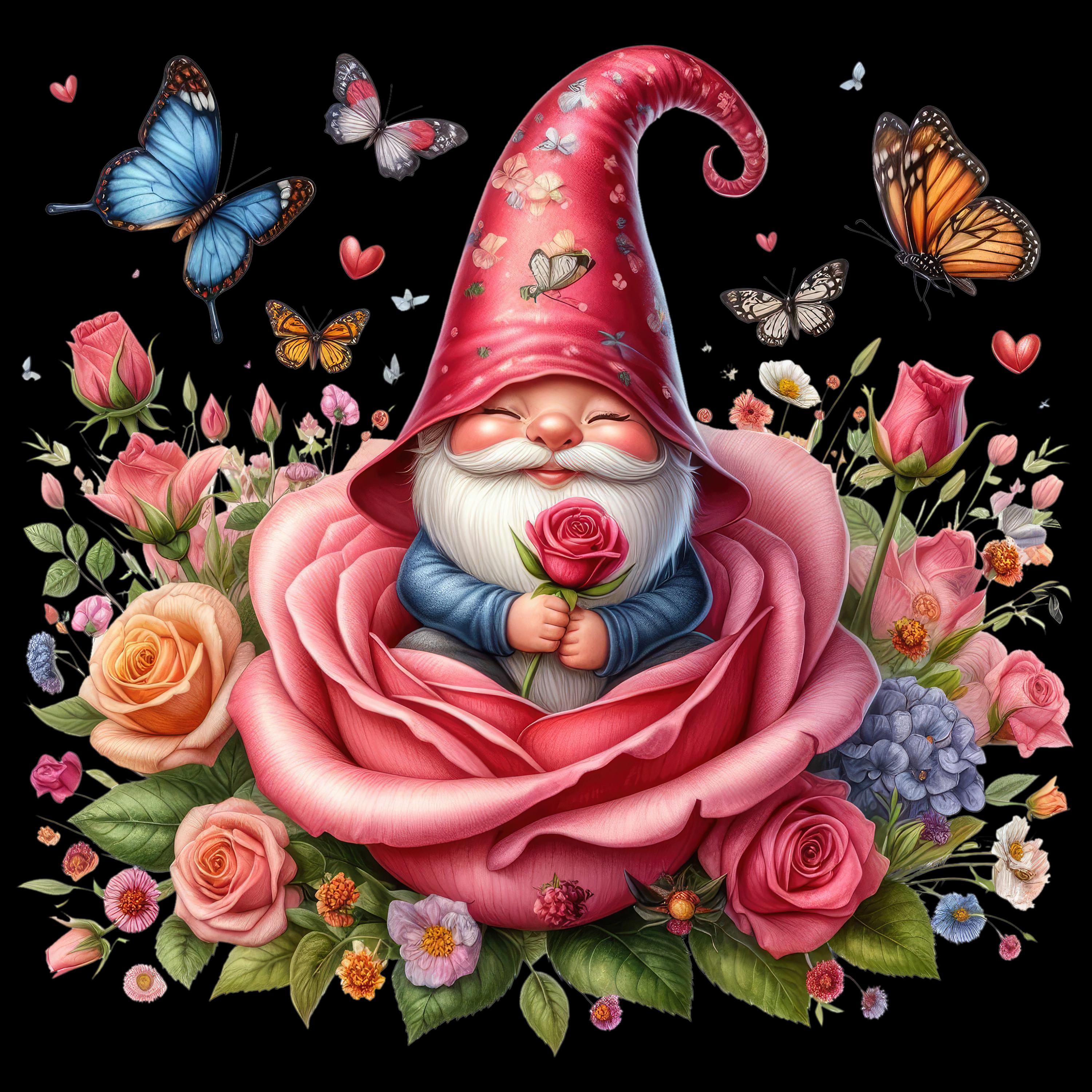 Gnomes and Roses DTF Transfer: Vibrant Fabric Appliques for Custom Apparel