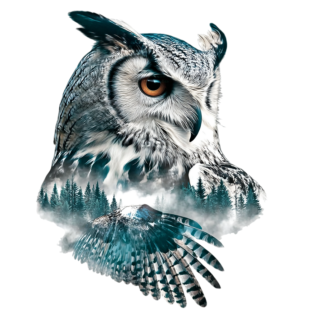 Owl Double Exposure Graphic T-shirt S-5X