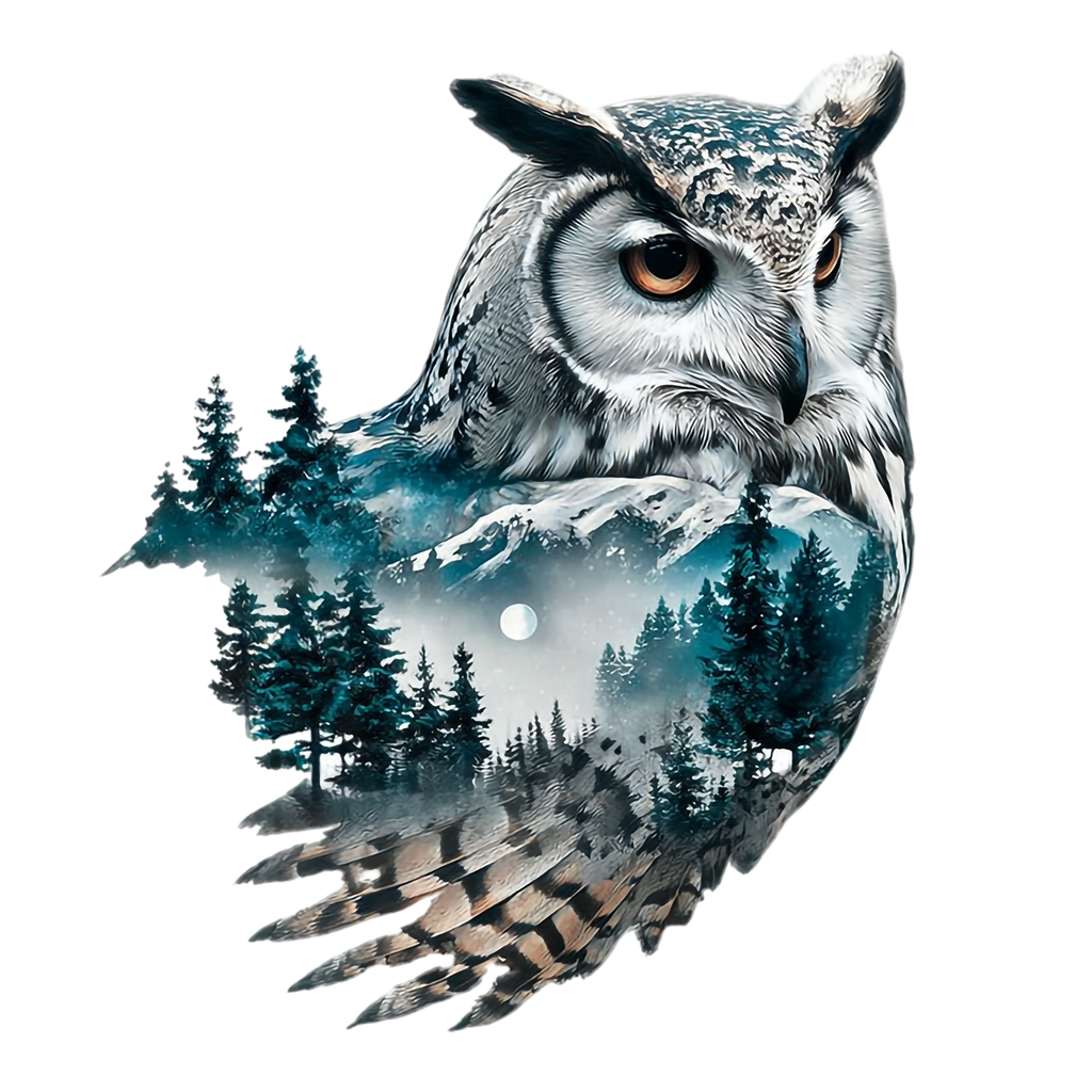 Owl Double Exposure Graphic T-shirt S-5X