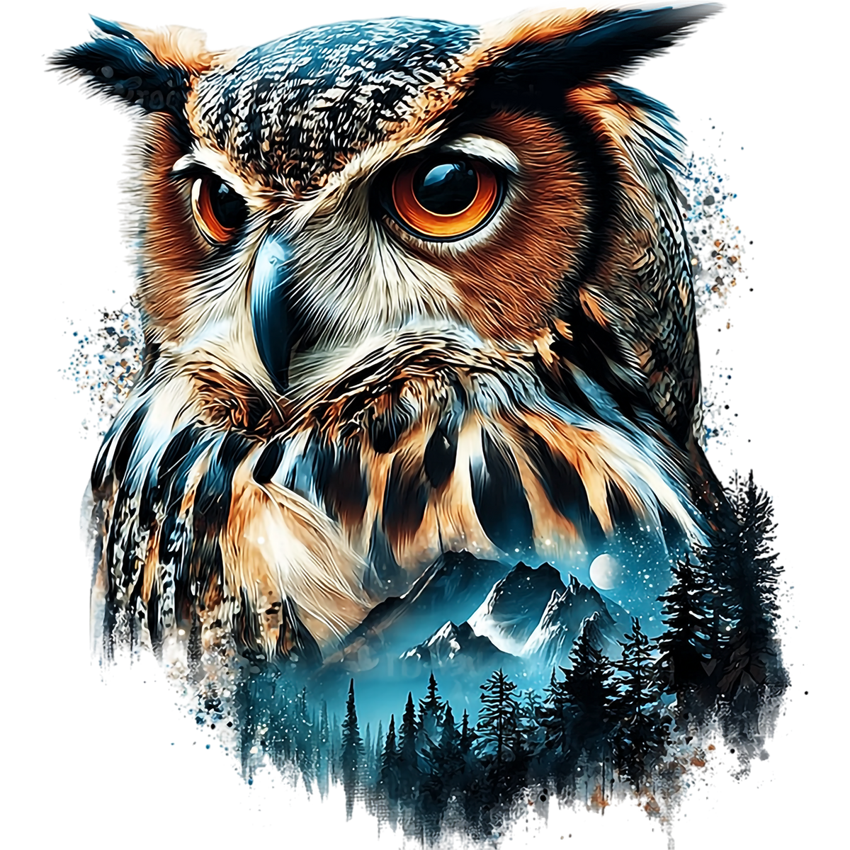 Owl Double Exposure Graphic T-shirt S-5X