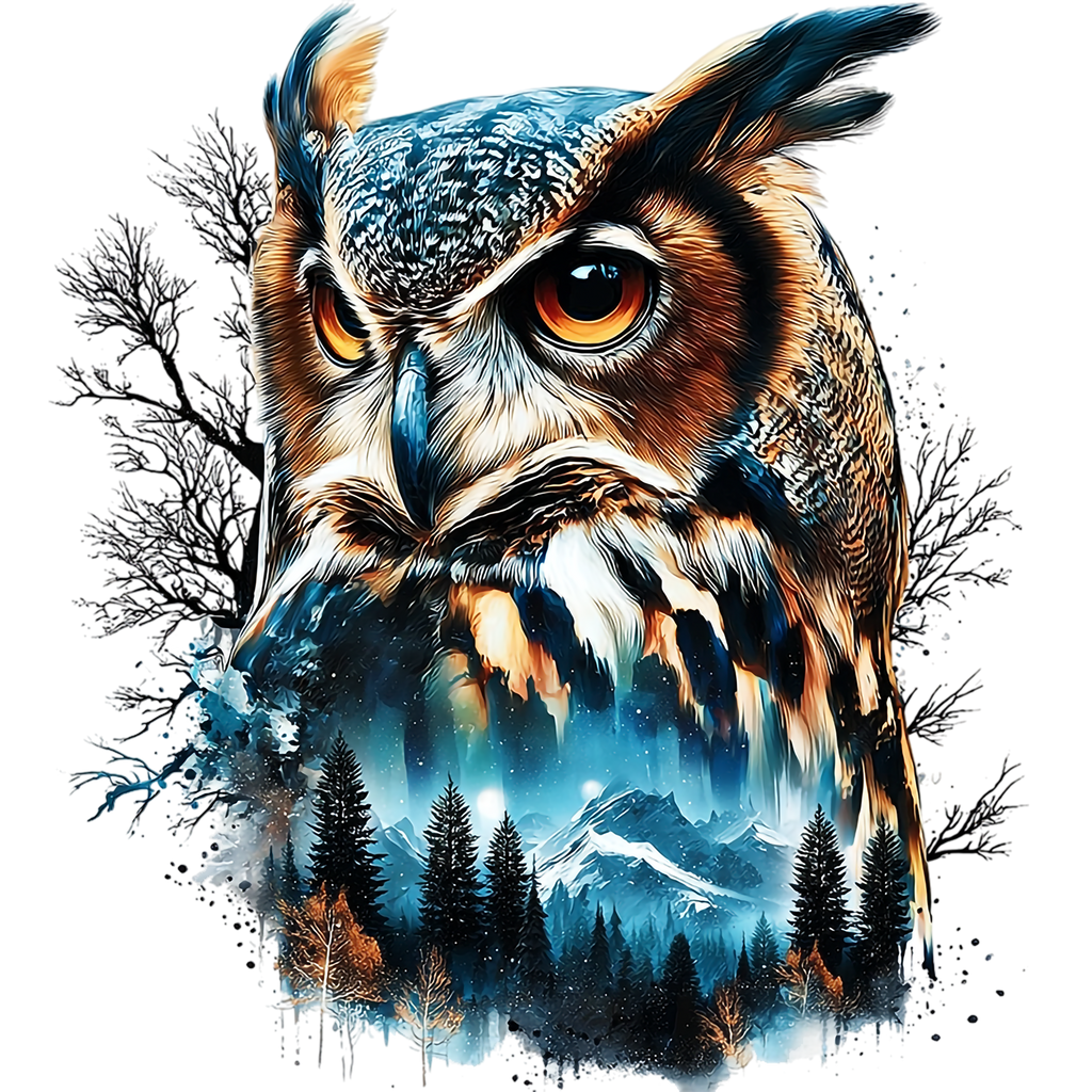 Owl Double Exposure Graphic T-shirt S-5X