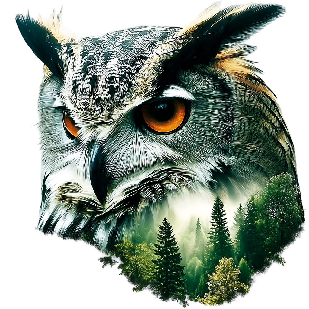 Owl Double Exposure Graphic T-shirt S-5X